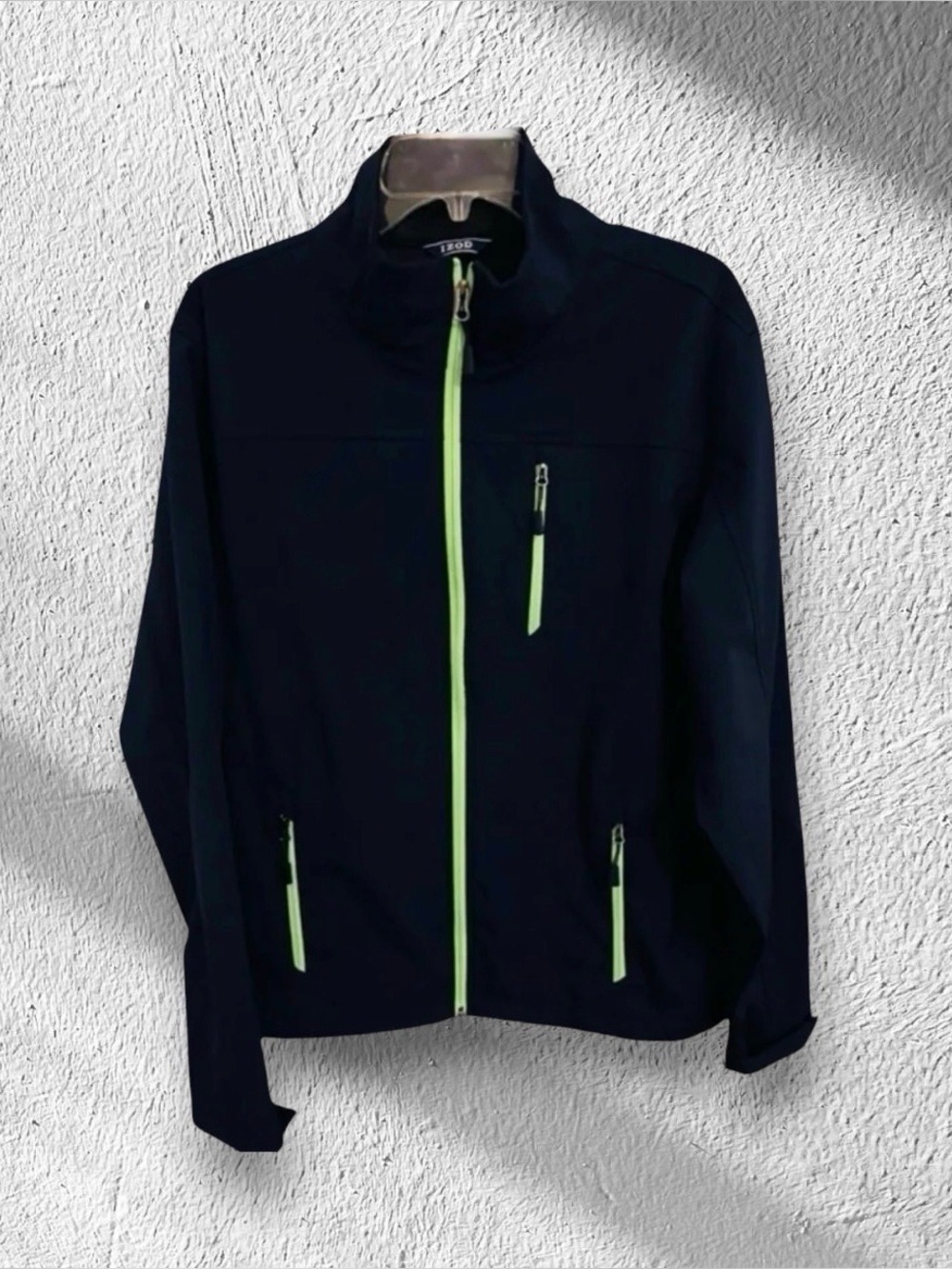 Izod Men's Full Zip Jacket Medium Navy Neon Green Size Medium
